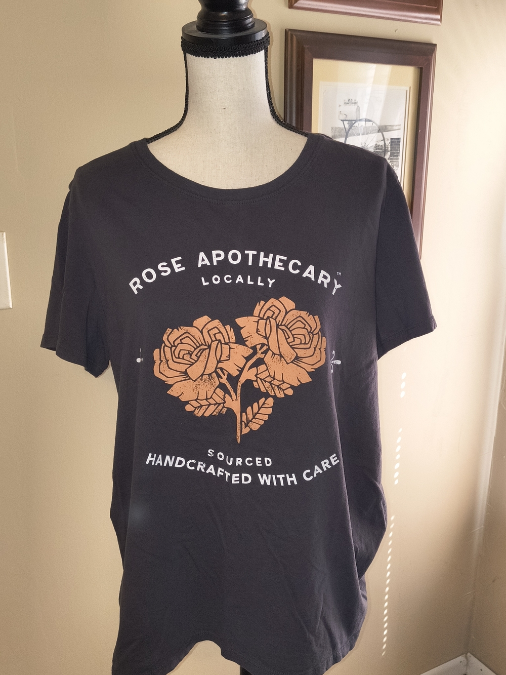 Rose Apothecary Graphic Short Sleeve Tee - Black with Orange Print